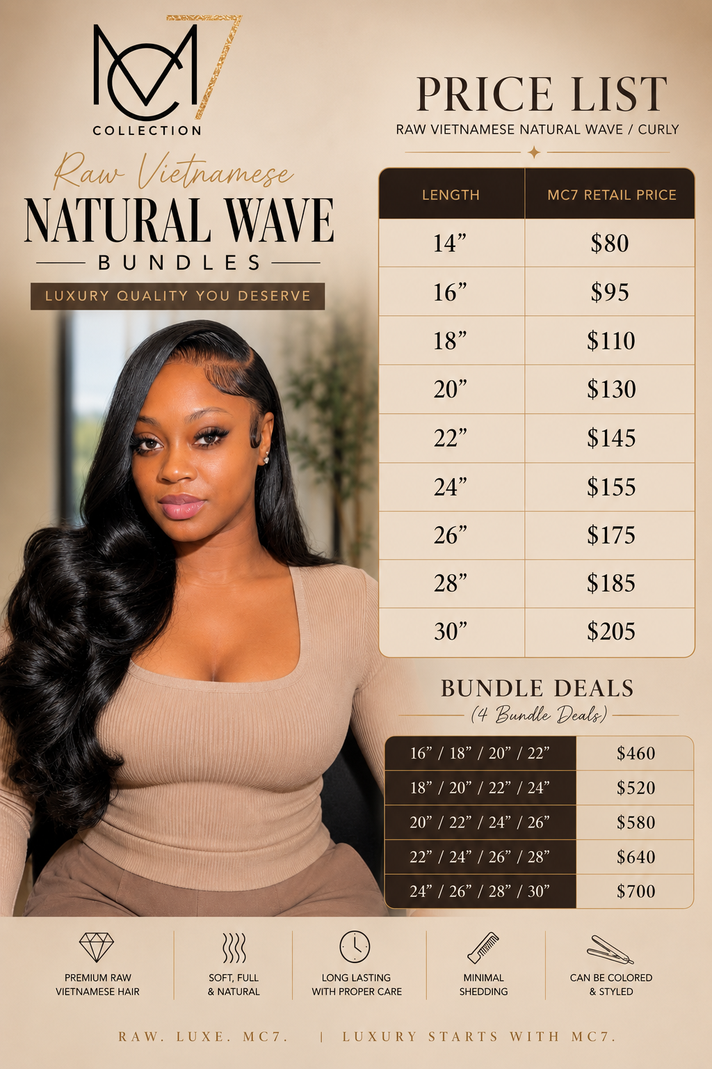 Raw Vietnamese Natural Wave  4 Bundle Deal